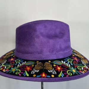 Chapeau - suède mauve fleur brodé
